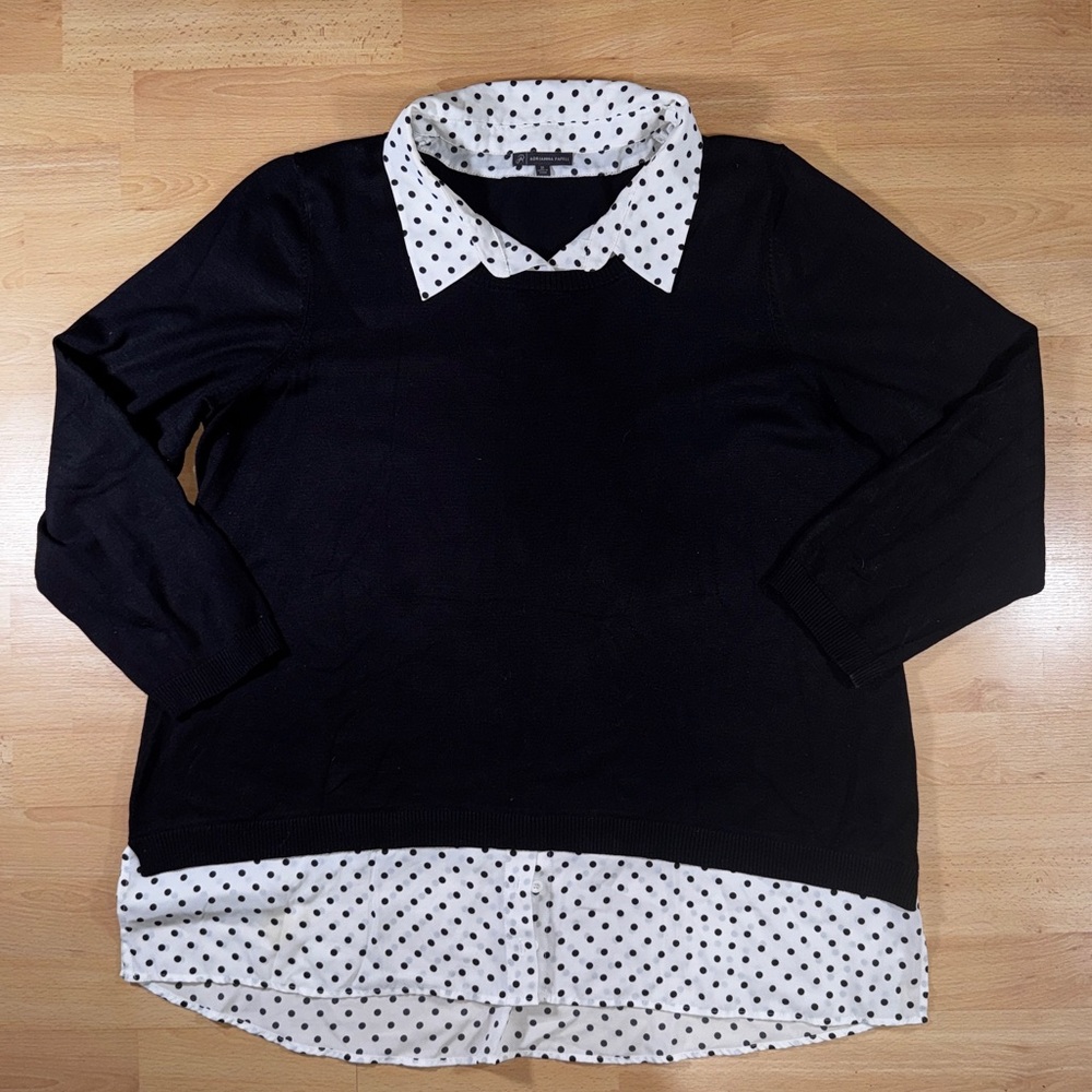 Adrianna Papell Black Sweater with Polka Dot Shirt